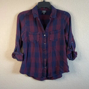 Tinsel Womens Plaid Long Sleeve Button‎ Down Top Size Medium